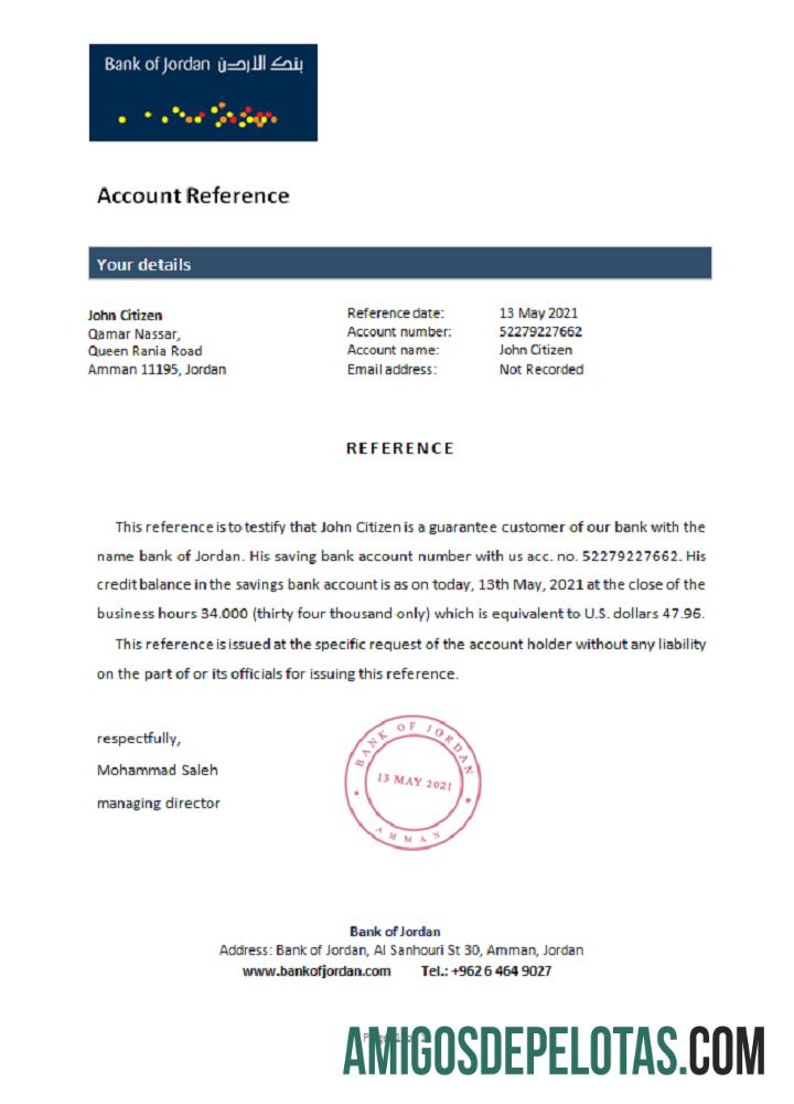 Referência do Banco da Jordânia modelo